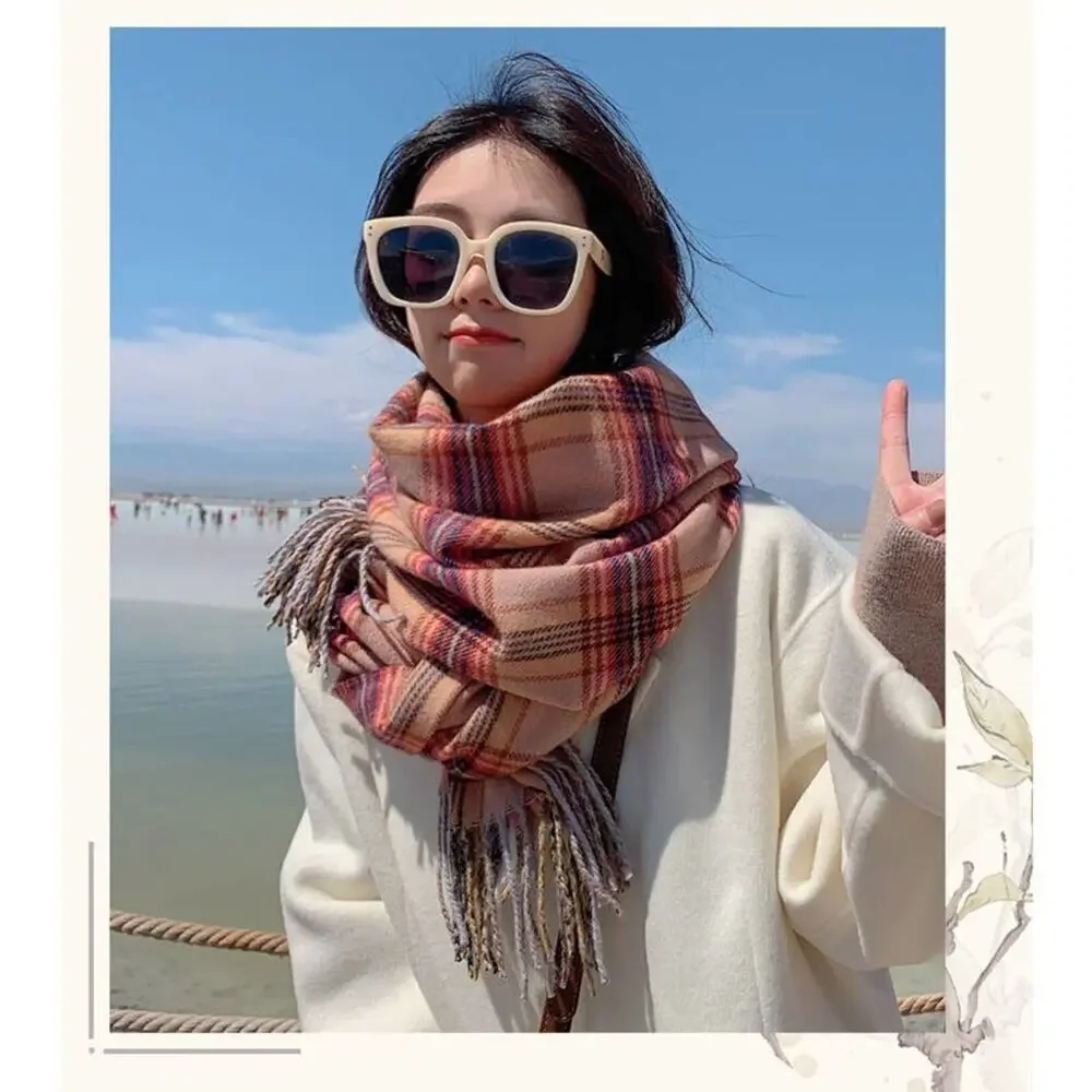 2/$30 NEW Cozy Oversized Plaid Blanket Scarf Pink Tan